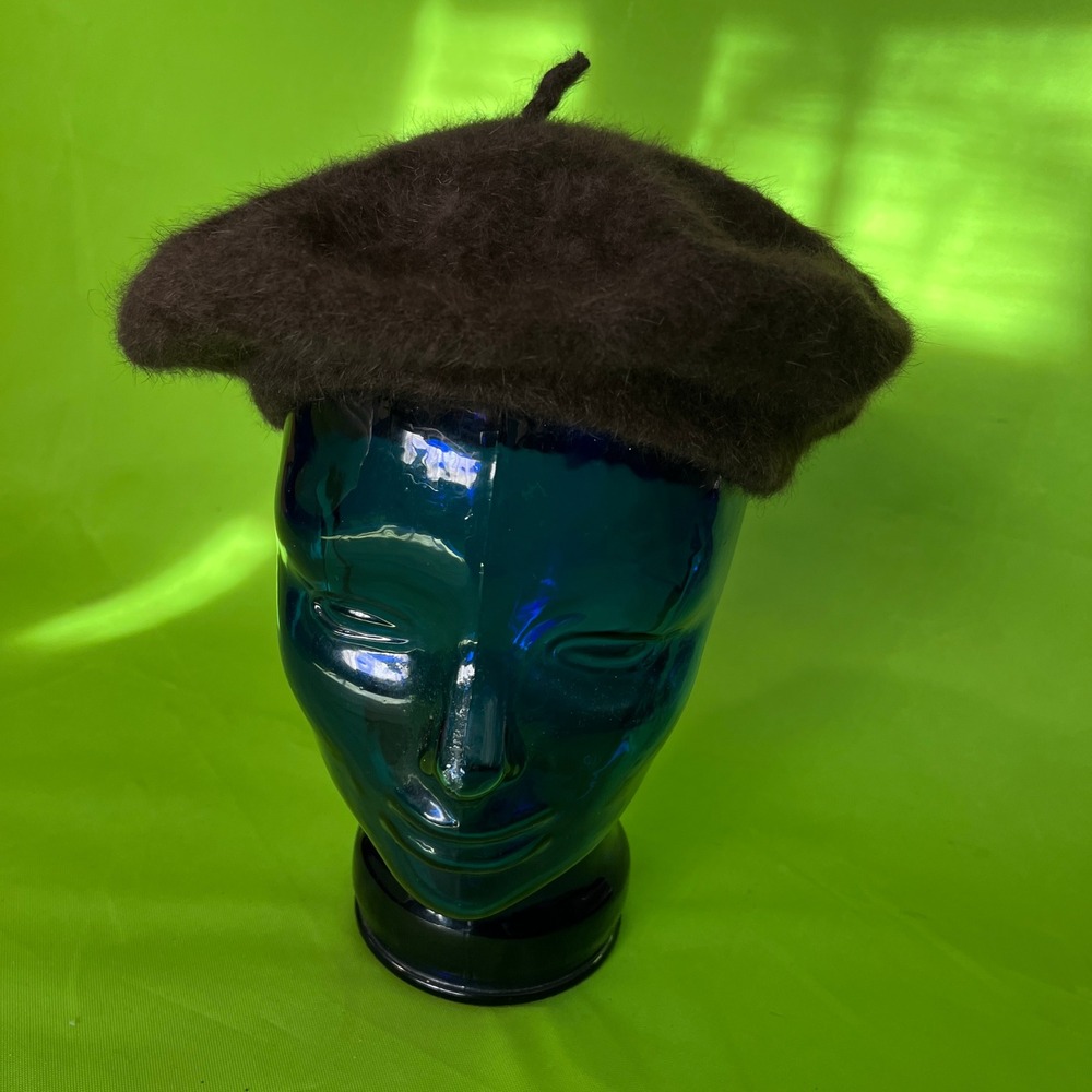 80s M Brod Brown Wool‎ Blend Fuzzy Beret Hat French Style Winter Cap